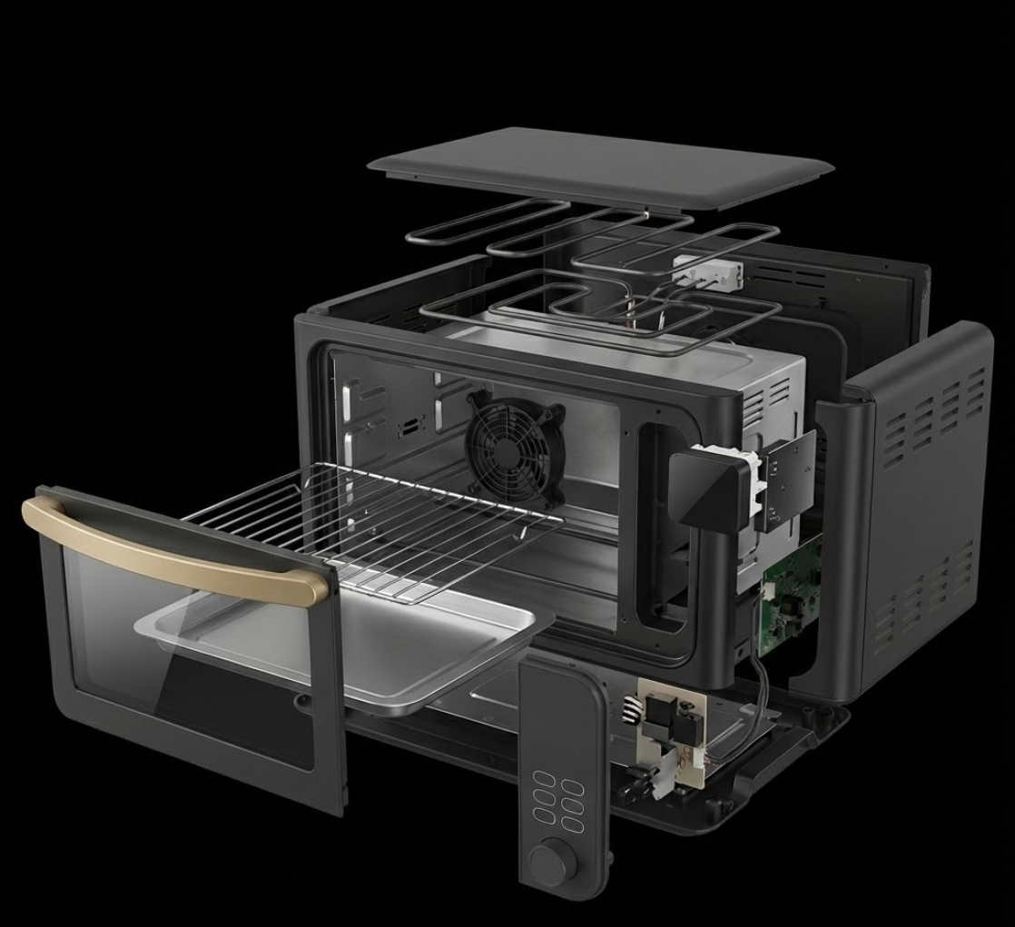 Exploded view of the CHEF AI cooking unit