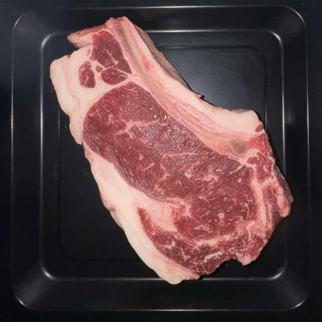 Top-down camera capture of a ribeye, what CHEF AI sees